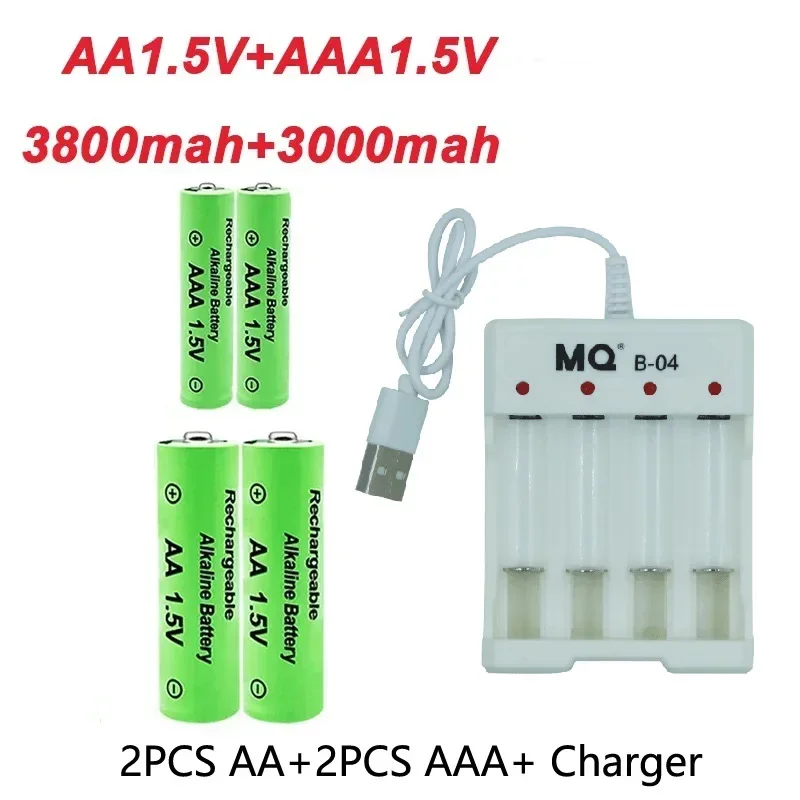 AA +AAA Battery New 1.5VRechargeableBattery AA3800MAH AAA3000 with USBCharger for LED Flashlight Flashlightorelectronicdevices