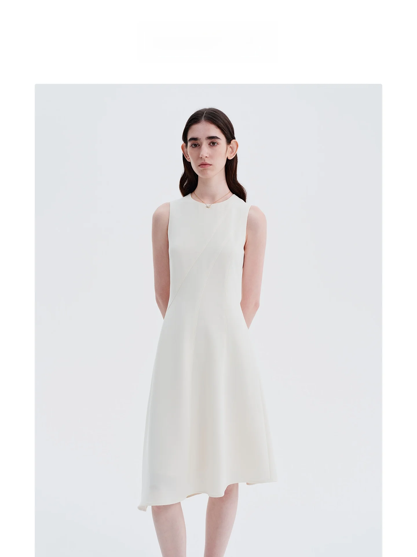 

Элегантное белое платье-миди LeLenth с завышенной талией, асимметричным подолом и круглым вырезом, для женщин, для повседневной носки, с высокой талией