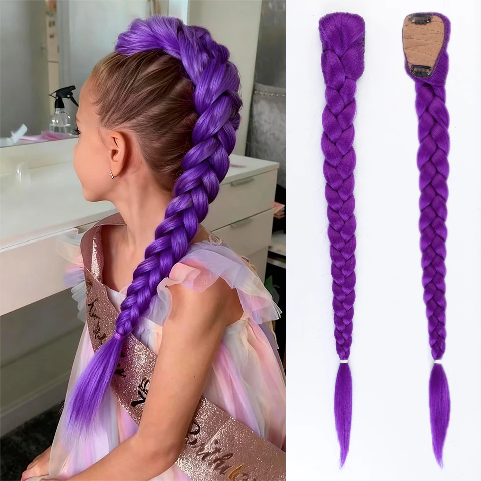 26Inch Synthetic BB clip Braids Hair Extensions Purple Hair For Box Braid For Women Halloween Christmas New Year Carnival Music