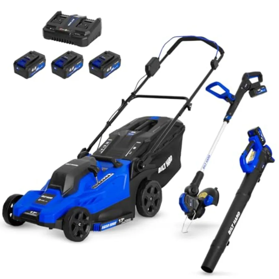 

17'' 40V Cordless Push Lawn Mower 12'' String Trimmer and Leaf Blower Combo Set Electric Lawn Mower Set with 3 x 4.0Ah Batterie