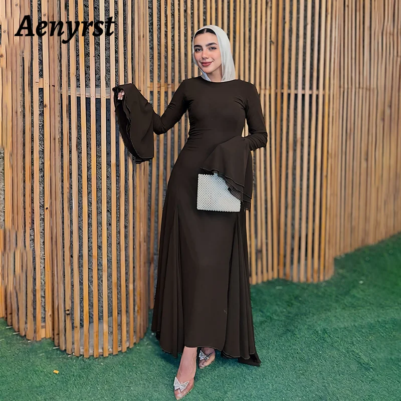 

Aenyrst Elegant Muslim Prom Dress Women's O-Neck Long Sleeve Party Evening Dresses Floor Length Formal Occasion Gowns 2024 New