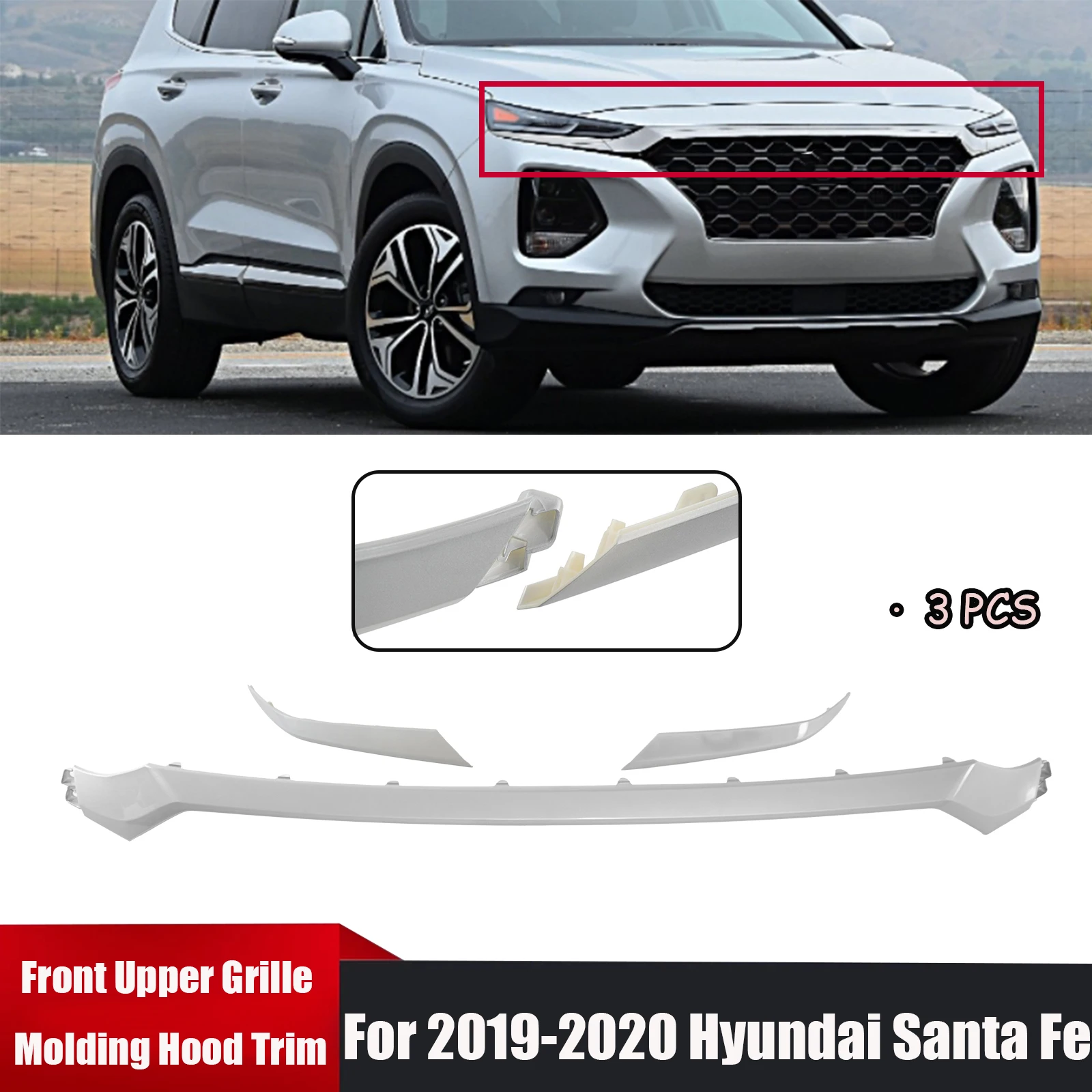 Auto Front Upper Grille Moulding Hood Trim Für 2019-2020 Hyundai Santa Fe Styling Teile Ersatz Direkt Körper Kits 86375-S2010