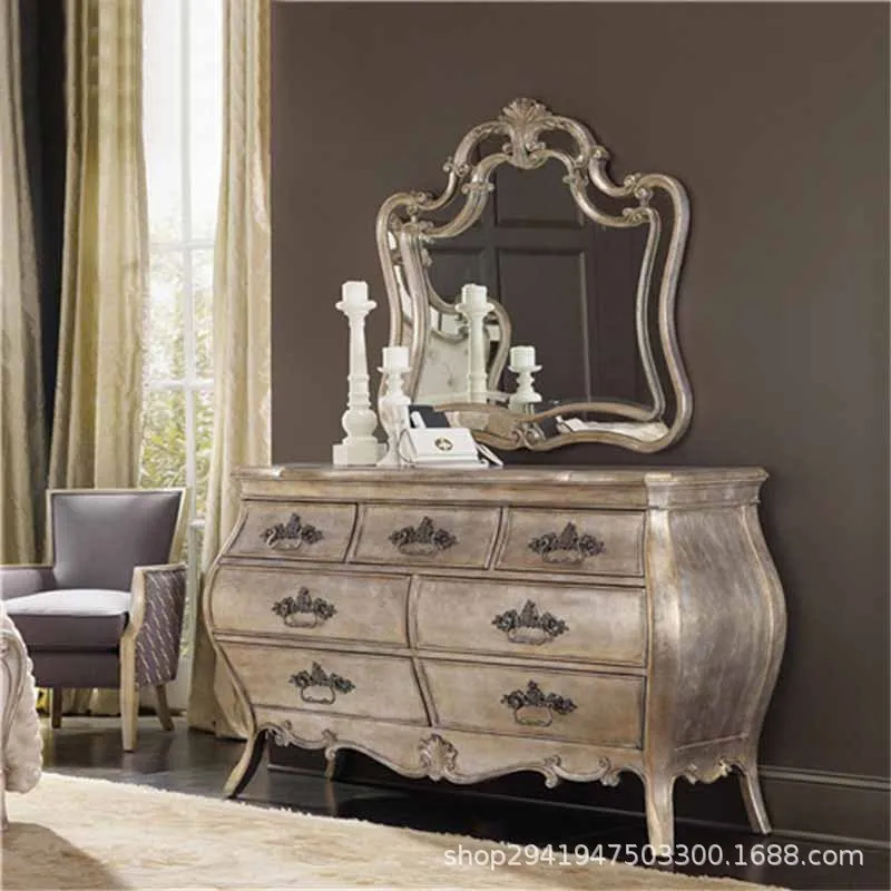Dresser French Neoclassical Light Luxury Carved Mirror Makeup Table Seven Bucket Cabinet Storage Side Cabinet