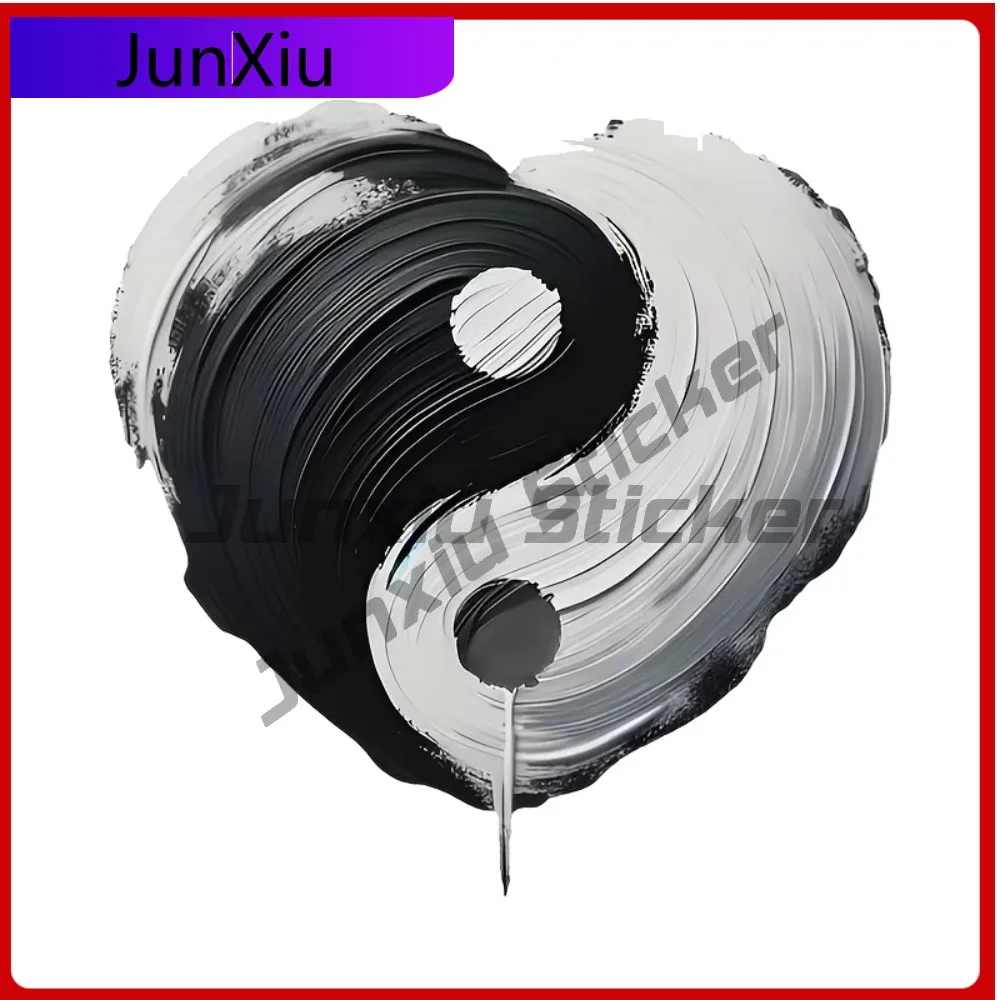 Heart-Shaped Black And White Yin-Yang Pattern High-Grade Waterproof Vinyl Stickers Suitable for s Trendy Win Car Laptop