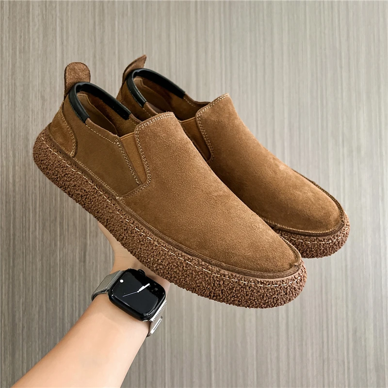 

Casual Slip-On Men Shoes British Luxury Designer Cow Leather Shoes Vintage Flats Breathable Autumn Loafers Suede Sneakers New