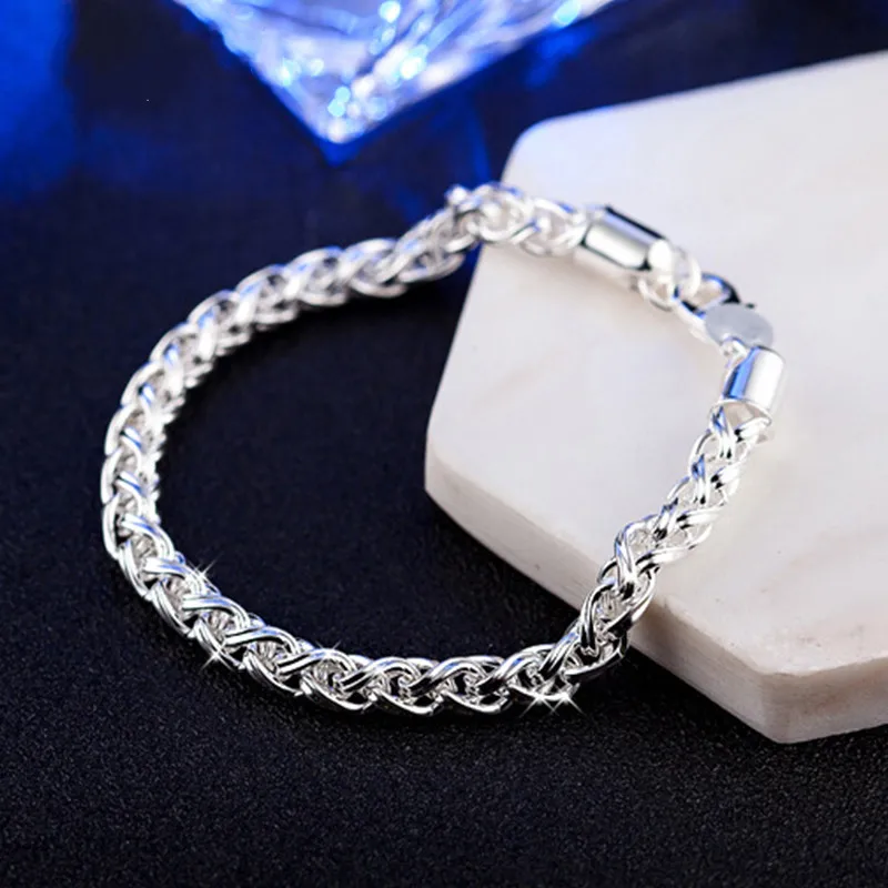 

925 Silver 4mm 6mm Twitsted Charm Bracelets For Men Women Fashion Jewelry Gifts