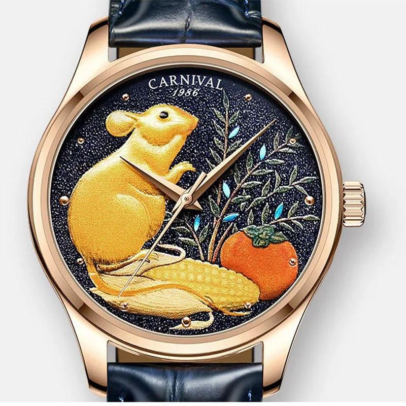 

Switzerland CARNIVAL Japan Import Automatic Mechanical Men's Watches Luxury Brand Sapphire Mouse Relief Waterproof Clock C515G-M