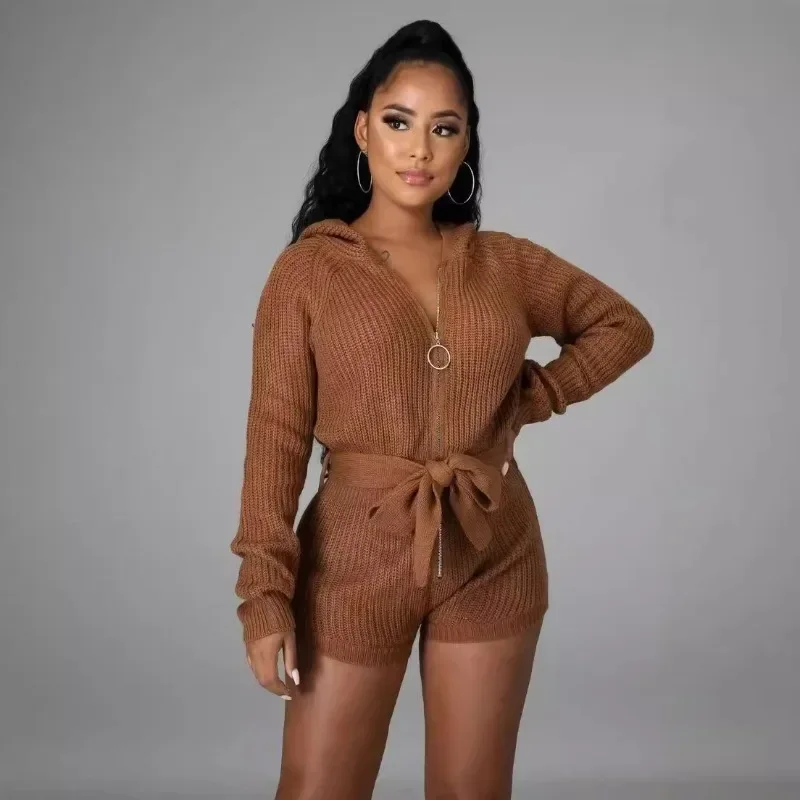 

GUWU свитер с капюшоном и длинными рукавами, короткий комбинезон с поясом, 2024, женская осенняя уличная одежда, вечерние сексуальные цельные костюмы, комбинезон, комбинезоны