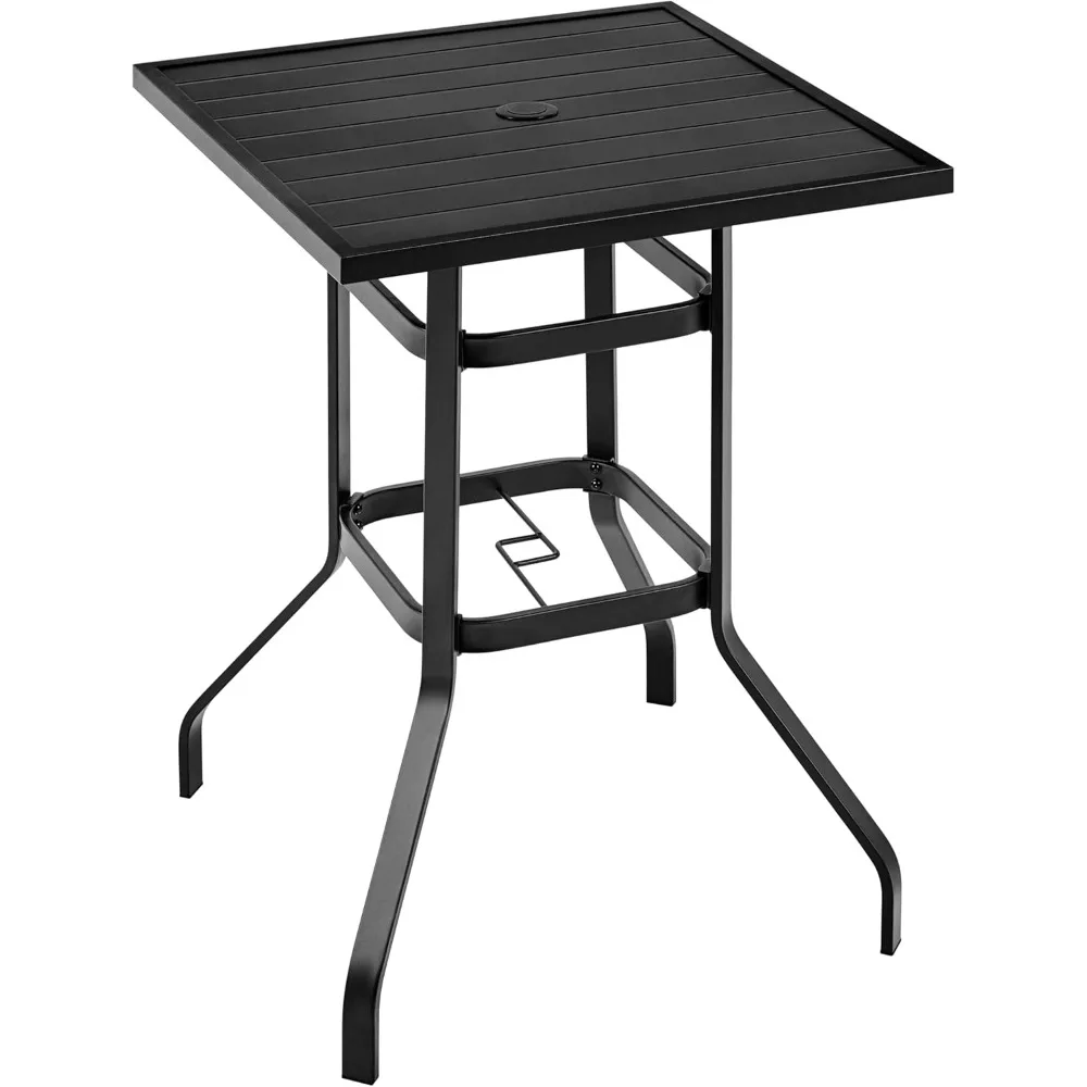 

Yaheetech Outdoor Height Bar Table, Square Patio Bistro Table with Umbrella Hole and Slatted Metal Tabletop, Outside Furniture f