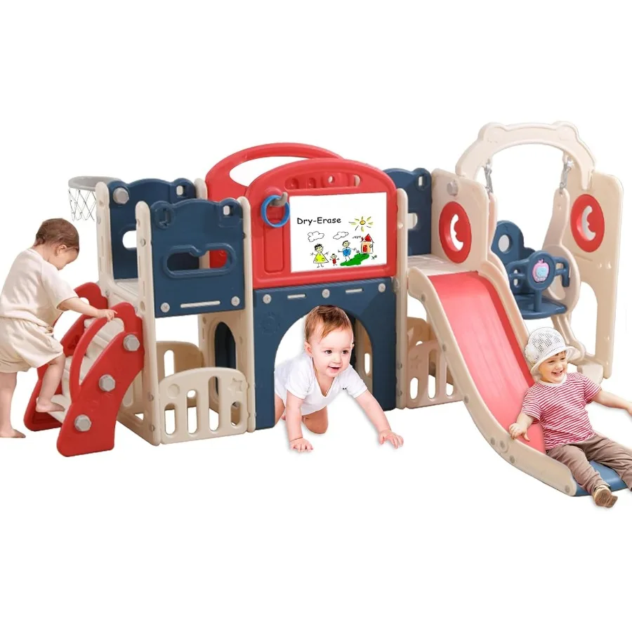 Set da gioco per bambini all'aperto 12 in 1 con altalena Parco giochi per bambini al coperto per 13 anni Set altalena e scivolo durevole ed ecologico