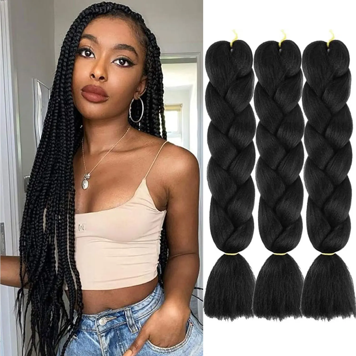 Jumbo Braiding Hair Synthetic Pre stretched Crochet Braids Hair Blue and Red Twist Braids Hair Extensions Independence Day