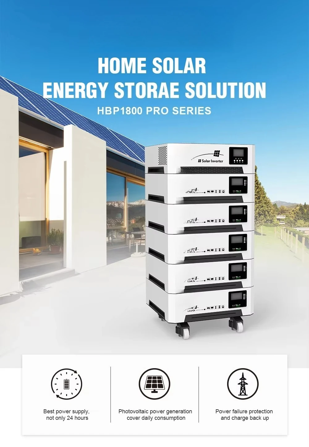 Smart 5200 Watt 220 Volt AC 60hz Solar Inverter 5KW 10KW 15KW 20KW 25KW 100Ah 200Ah Solar Lithium Battery for Home