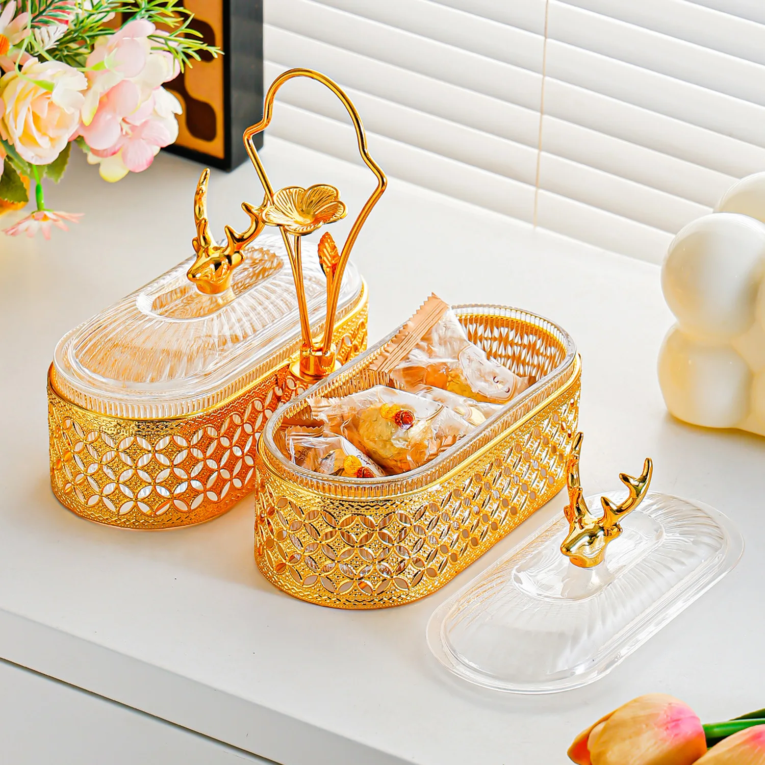 Luxury High-end Glass Fruit Plate with Carved Design Modern Simplicity Style for Living Room Coffee Table Snack/Candy Use