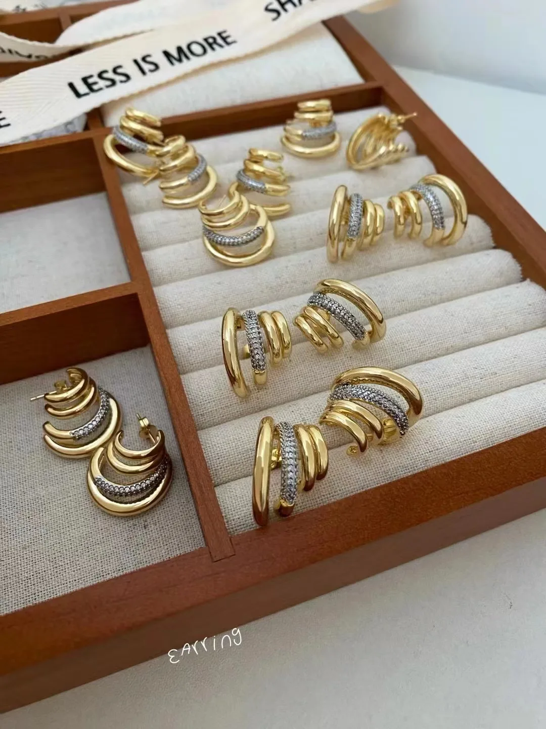 5 Pairs, Fashion Inlaid Zircon Stud Earrings High Quality Gold Color Exquisite Ear Jewelry