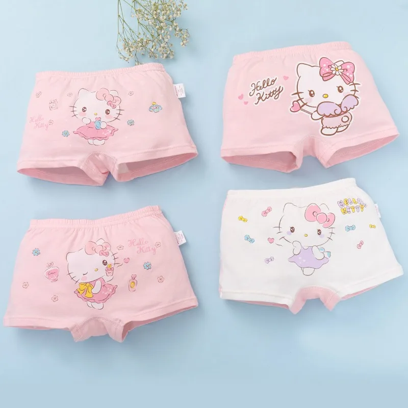 Hello Kitty children's girls' new fashionable personality sweet cartoon printed cotton soft breathable mid-waist boxer briefs