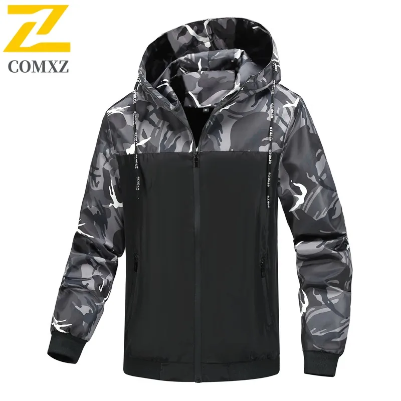 

COMXZ Outdoor Camping Men Camo Jacket Premium Hooded Multifunctional Jackets Patchwork Design Travel Comfortable Autumn Clothing