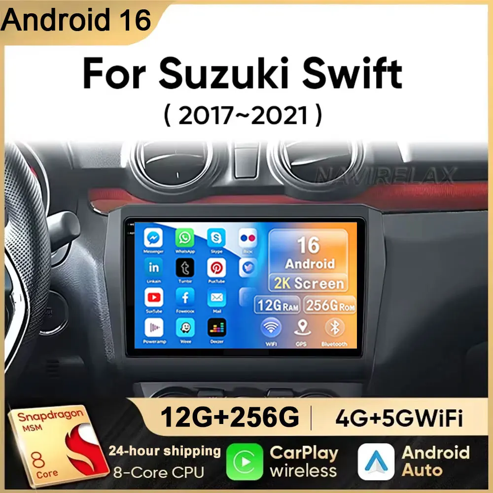 Android 16 For Suzuki Swift 2017 2018 2019 Car Radio Stereo Multimedia Navigation GPS Video Player DSP QLED Wireless Carplay 4G