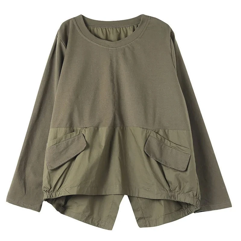 Ele Long Sve Women's T-irt Loose Design Sensation  Trendy Top Commute Sle Pure Color  Collar Regular Length