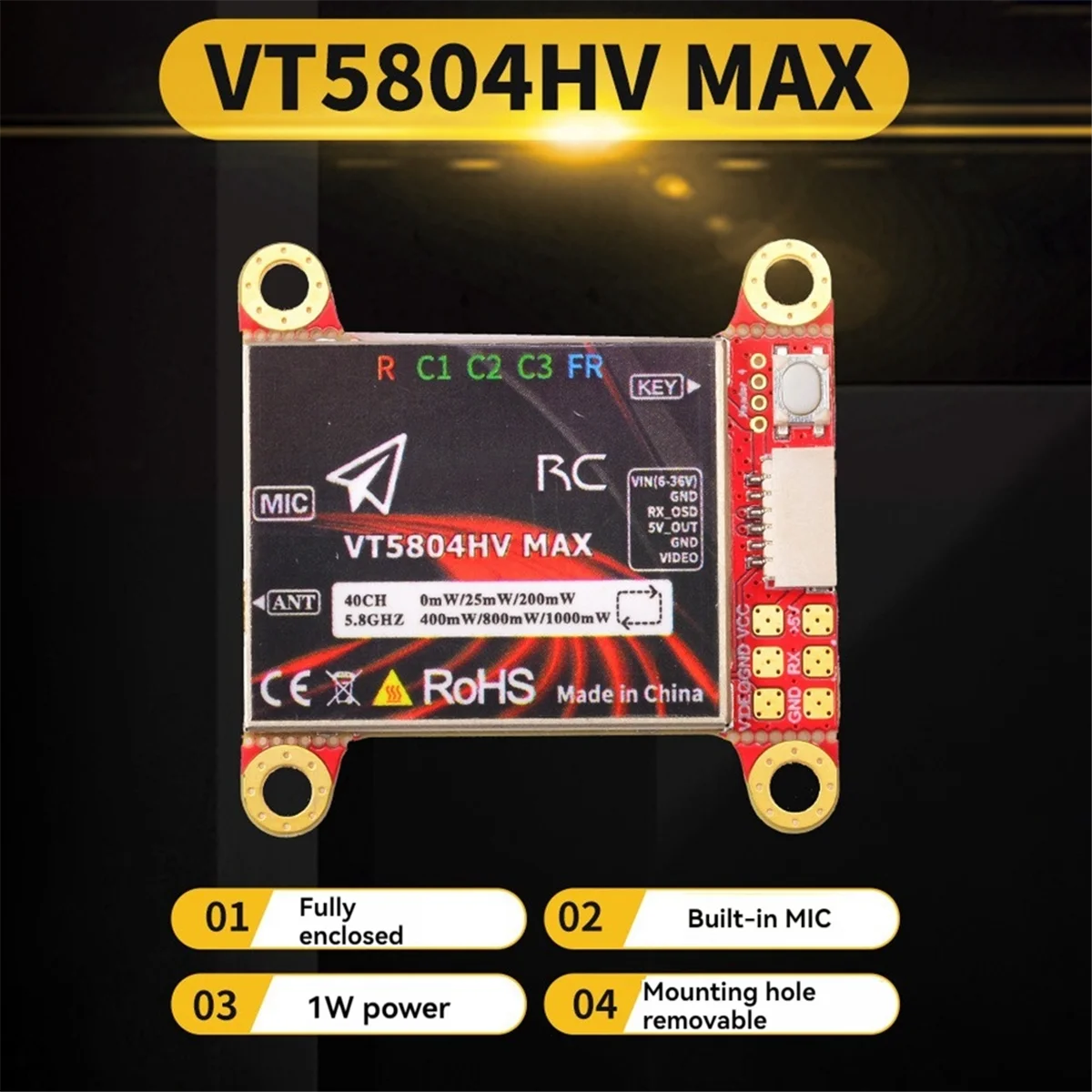 Для PandaRC VT5804HV MAX 5,8G 1 Вт VTX 40CH FPV видеопередатчик OSD параметры регулировки NTSC/PAL для FPV RC Drone