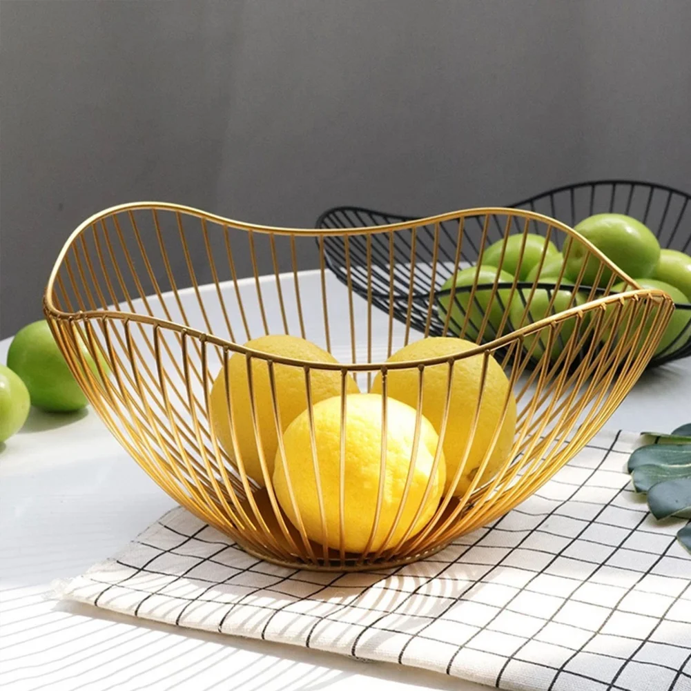 Metal Fruit Basket Kitchen Countertop Fruit Bread Bowl Vegetable Holder Dish for Bread Snacks Home Kitchen Livingroom Storage