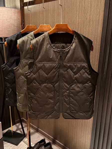 

Double-Sided Wear Men's Casual down Vest Stand Fit Busin Casual Sle Polyester Fabric Breathable Winter Jaet