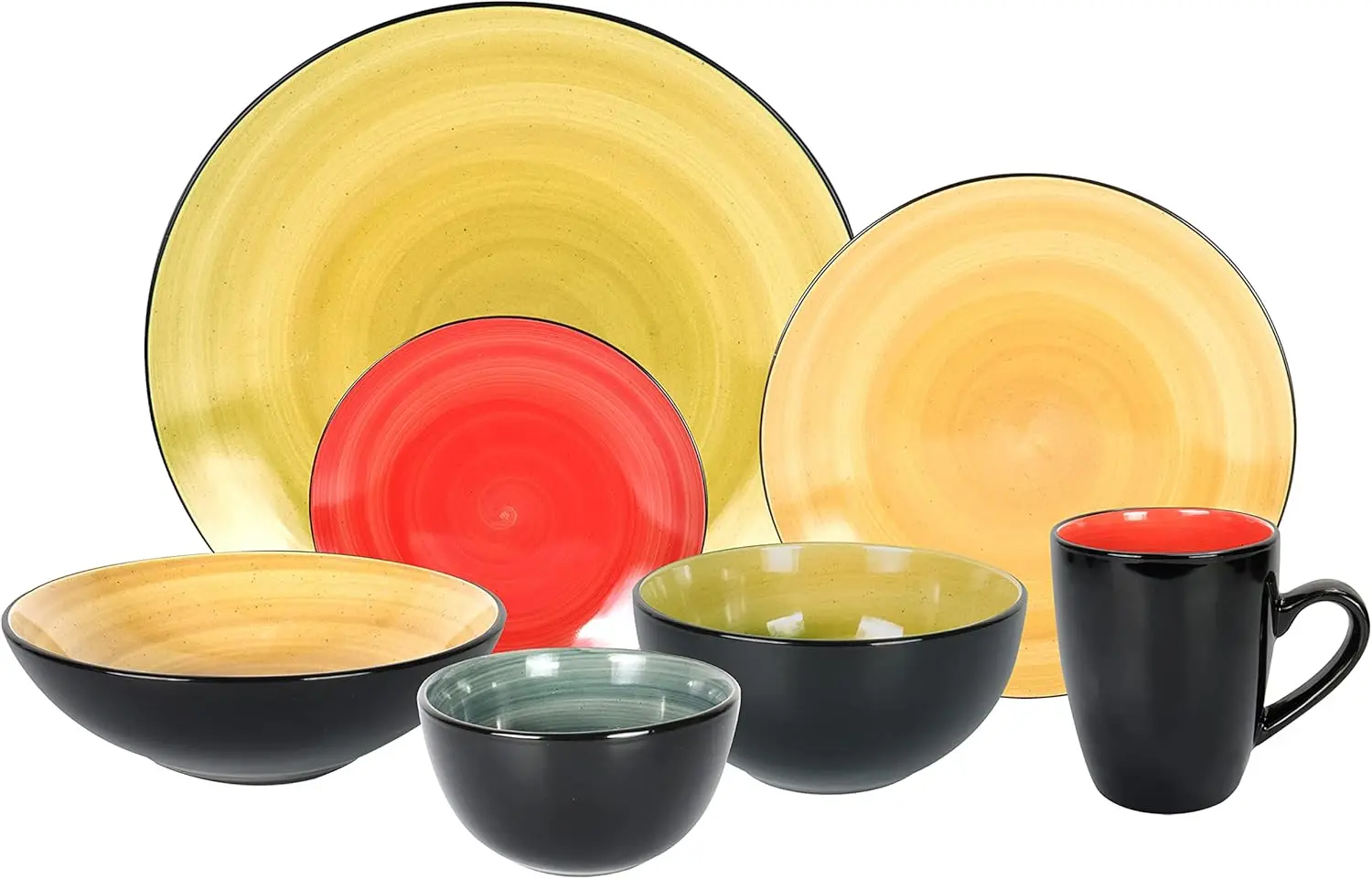 

Набор столовой посуды Stoneware Sonoma, черный + крапчатый набор (56 шт., микс синий, зеленый, красный, желтый)
