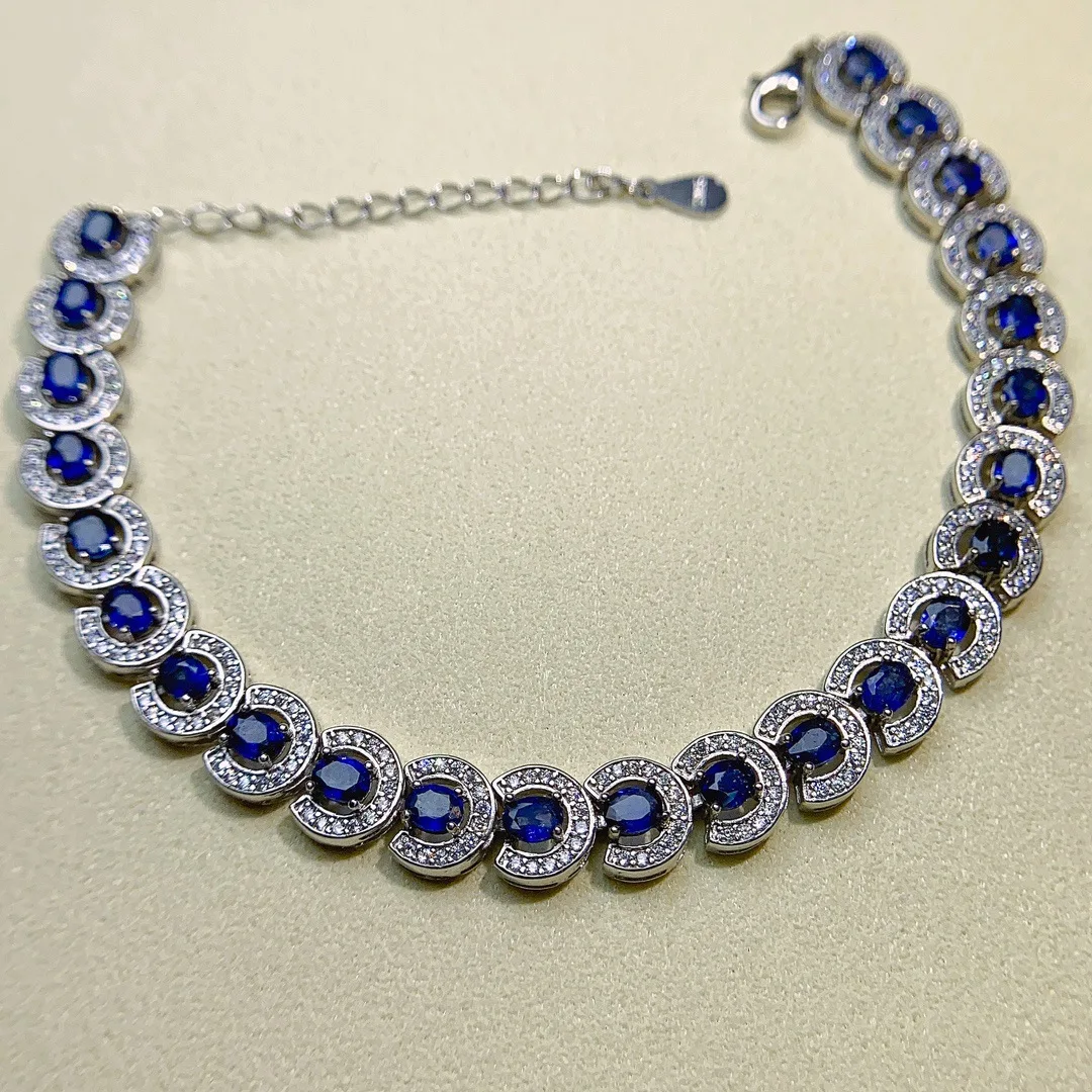 Natural Sapphire Bracelet 3x4mm with Certificate, 925 Sterling Silver Blue Gemstone Jewelry