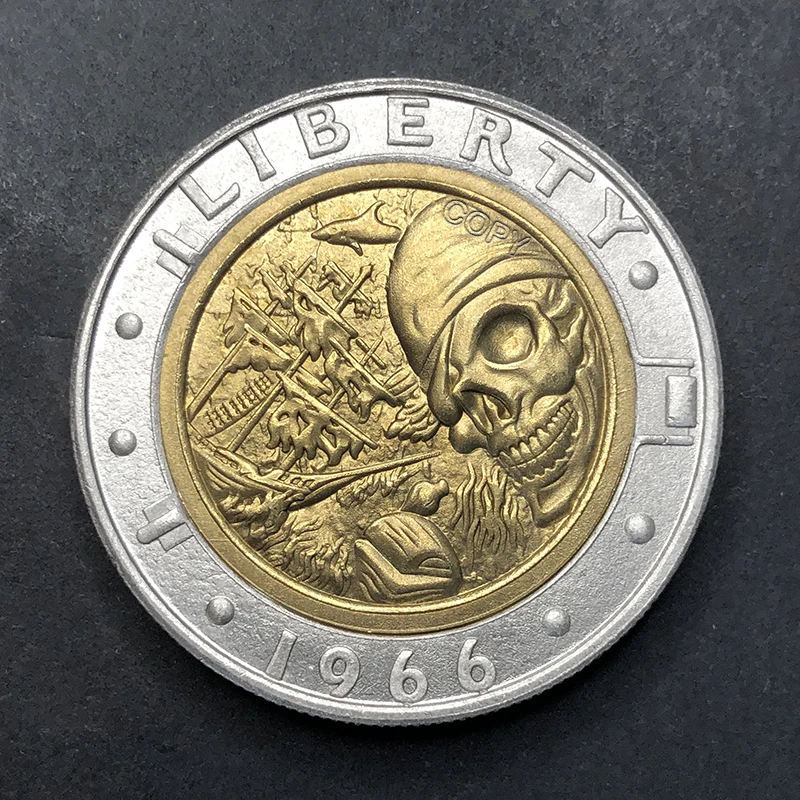 US 1966 One Eyed Pirate Skull Hobo Gold Silver Two Color Commemorative Coin Home Decor Replica Collect Medal Christmas Gift