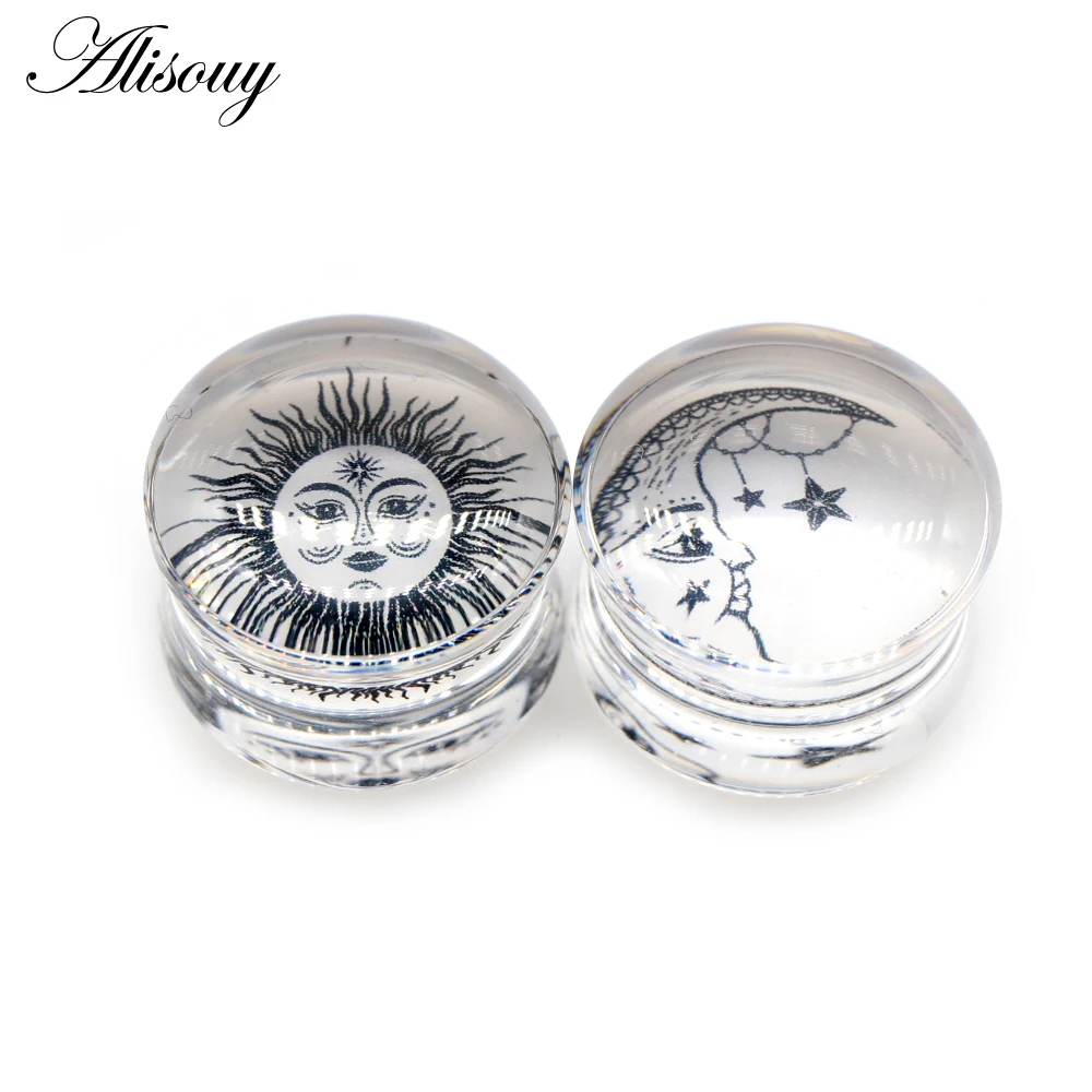 Alisouy 2PC New Simple Transparent Acrylic Comic Logo Cute Fashion Ear Piercing Tunnels Earrings Stretchers Body Gift