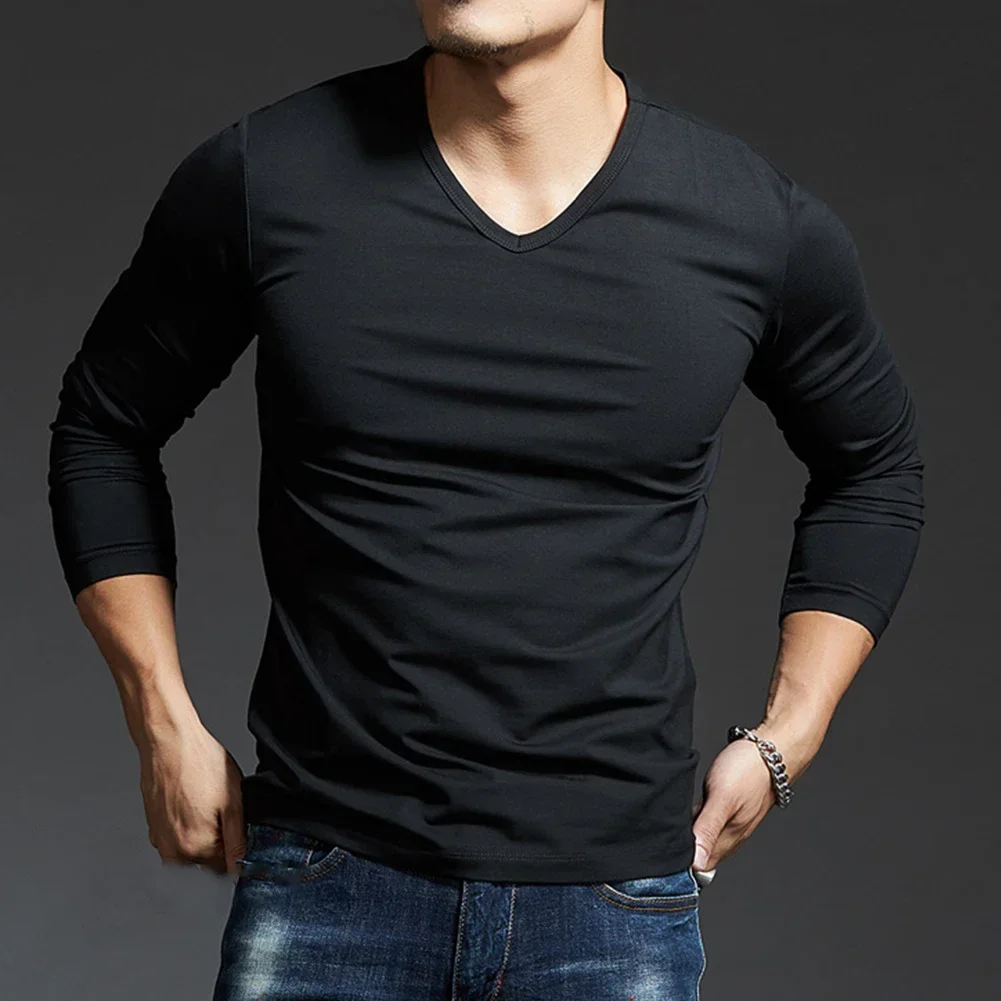 Undershirt Top Long Sleeves Muscle Pullover Slim Fit Spring Casual V Neck Comfy Winter Fall Strong Stylish Summer