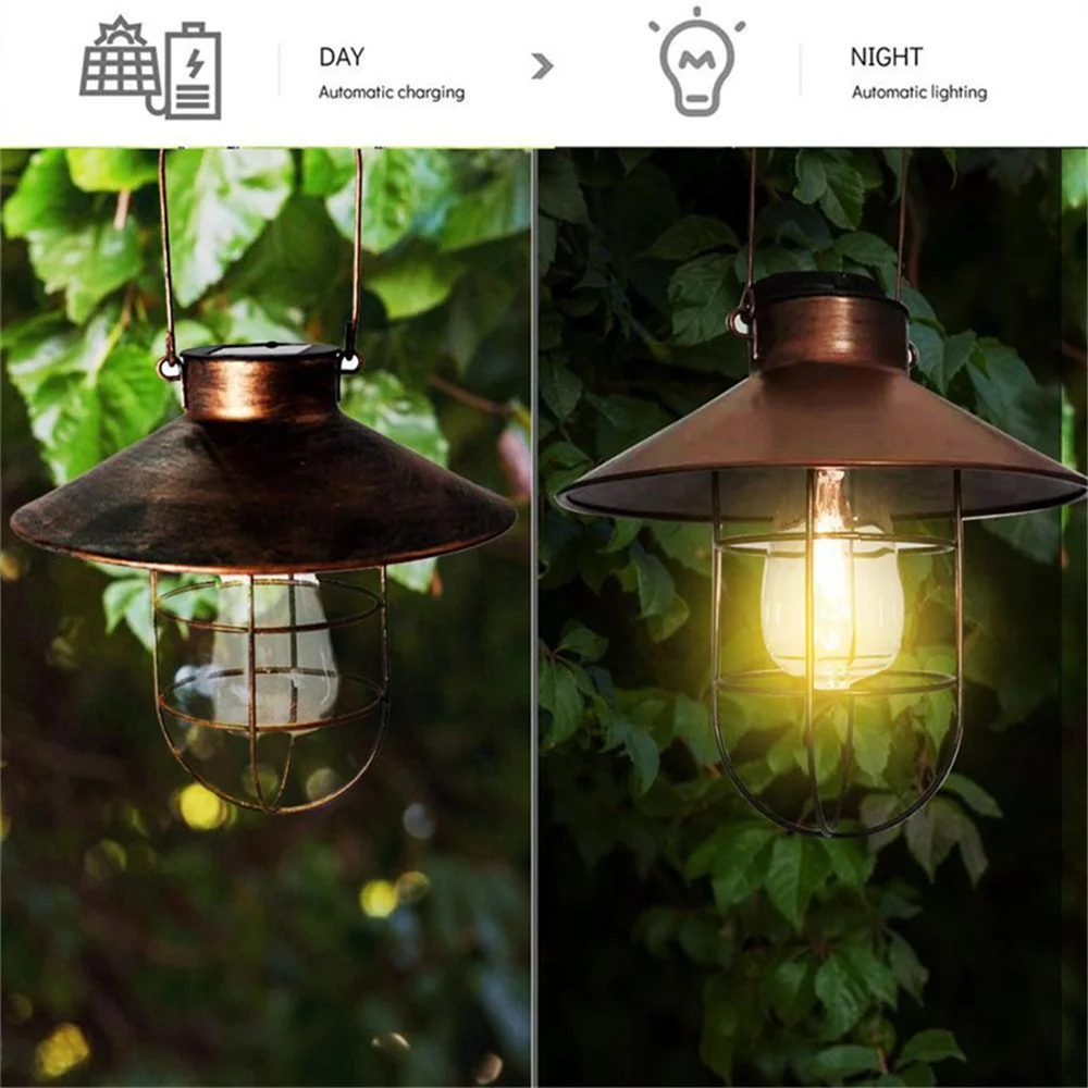 الرجعية فانوس للطاقة الشمسية لتزيين الحديقة في الهواء الطلق مقاوم للماء ضوء خمر مصباح للطاقة الشمسية لمبة التنغستن زخرفة للفناء #6