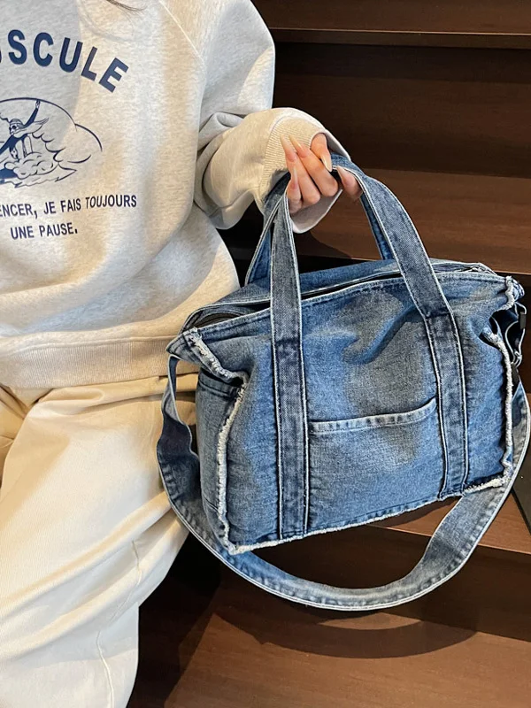 

Повседневная джинсовая сумка через плечо для женщин, большая сумка Capaci, большая сумка для поездок на работу, универсальная одинарная сумка через плечо