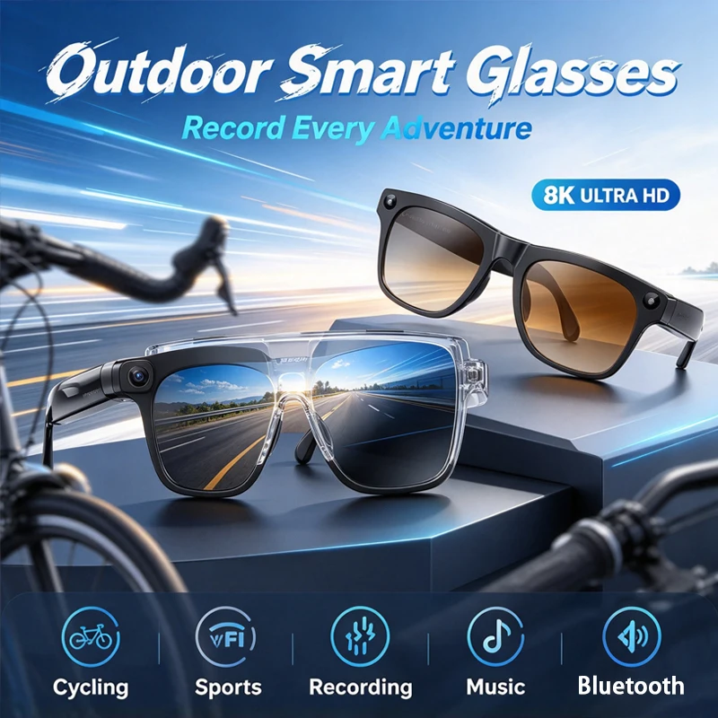 Smart AI Glasses 8K Shooting Camera Photo Voice Call Translation Bluetooth AI Motorcycle Glasses 2400W HD New Upgrade