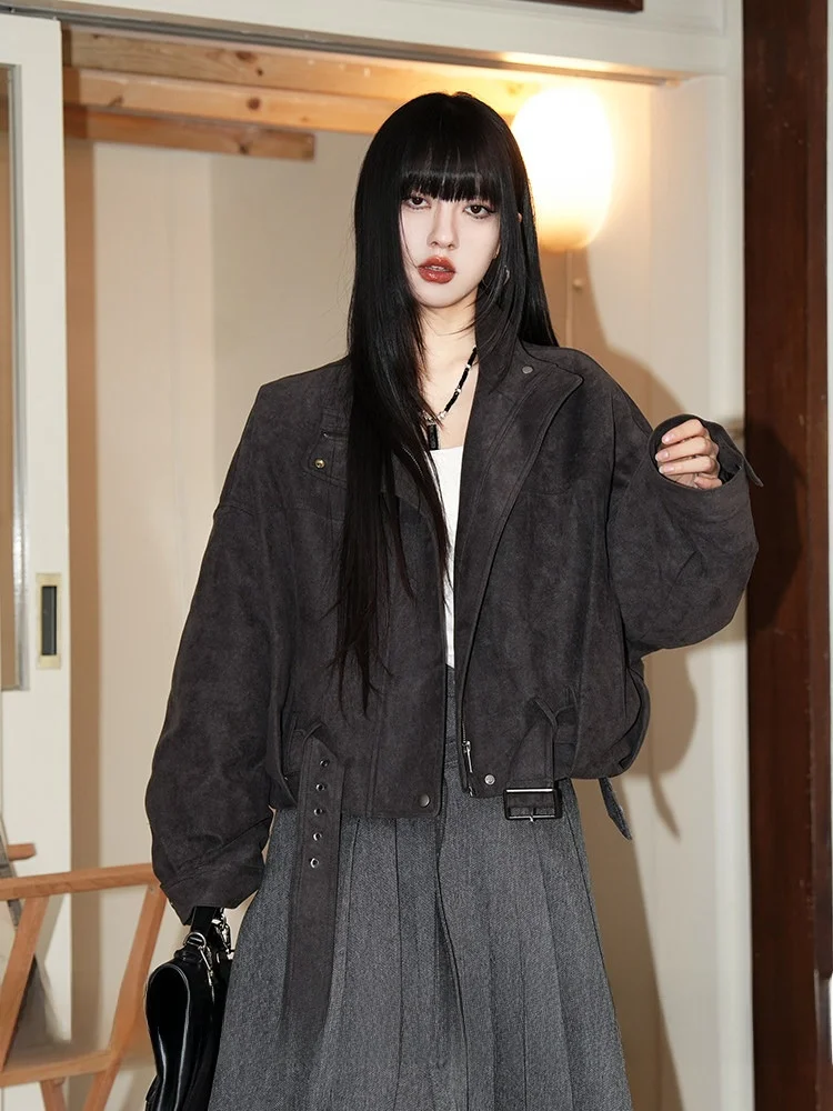 

Retro Style Duck down Jacket Women's Short Thickened Autumn Winter Suede Inner Coat Warm Straight Cut Polyester Fabric