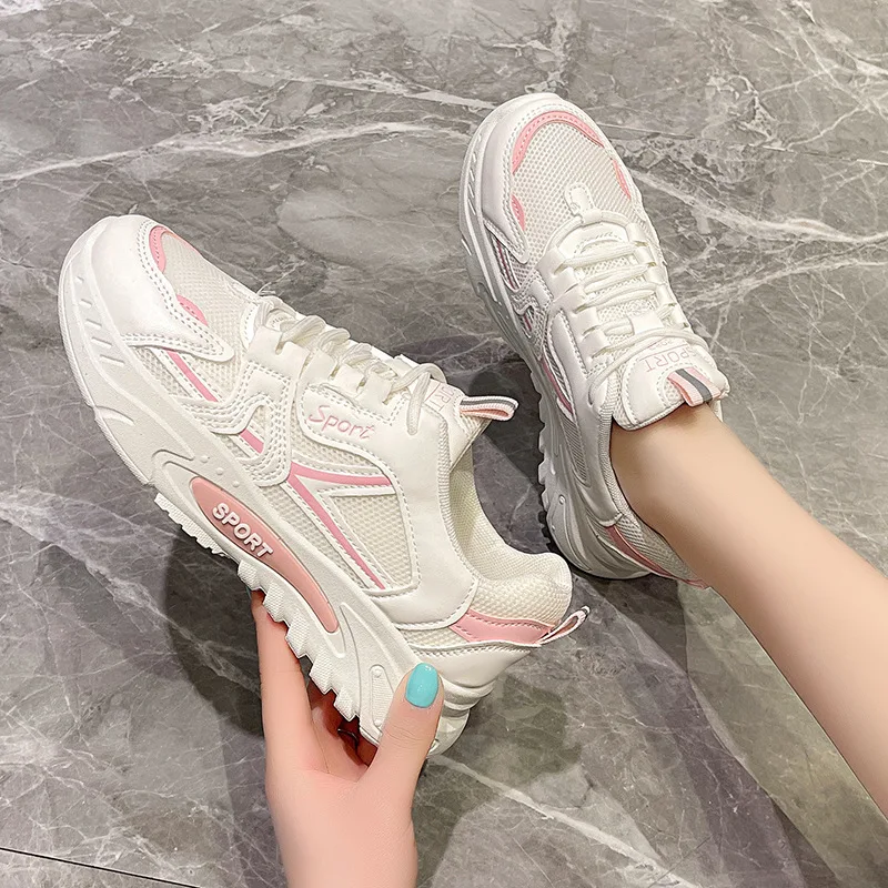 

2025 Hot Selling Spring/Summer New Lace Up Casual Shoes Thick Bottom Mesh Dad Shoes Ultra Light Soft Bottom Running Student Shoe