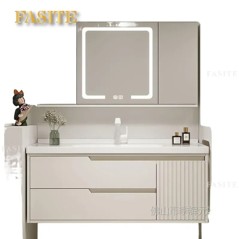 For Bathroom Oak Intelligent Feng Shui Mirror Cabinet Ceramic Integrated Hand Wash Station Light Luxury Furniture Combo