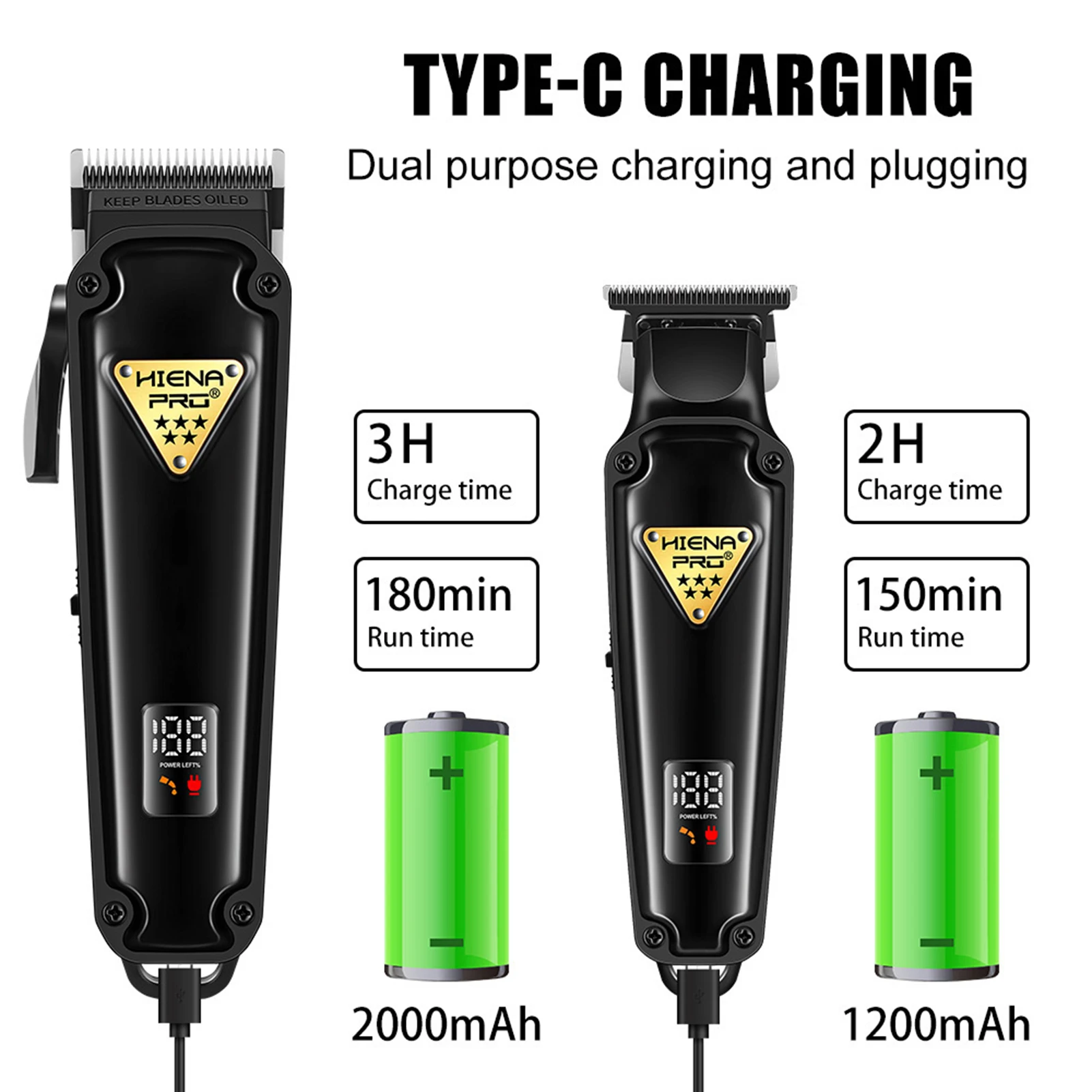 

HIENA Hair Clipper Kit 1200mAh High Power Rechargeable Hair Trimmer Professional Barber Salon Hairdressing Grooming Hair Cutters