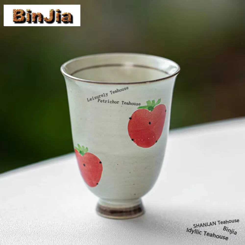 

2pc/set Underglaze Color Hand-painted Strawberry Tea Cup Powder Yin Make Old Single Master Household Kung Fu Teaset Craft 30ml