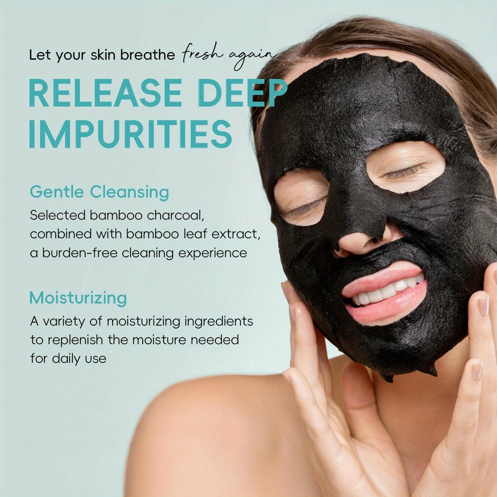 قناع فحم الخيزران بحمض الهيالورونيك للتنظيف العميق ومرطب يدوم طويلاً للعناية بالبشرة اللطيفة