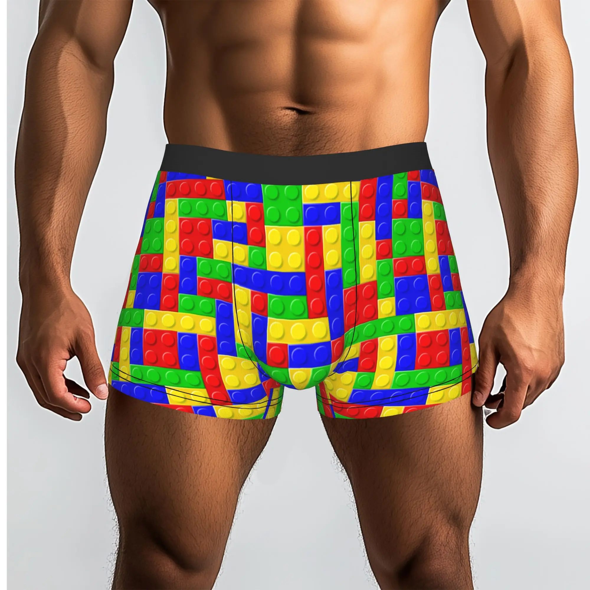 Custom Building Plastic Brick Toy Blocks  Patterns Underwear Men Stretch Boxer Briefs Shorts Panties Soft Underpants For Homme