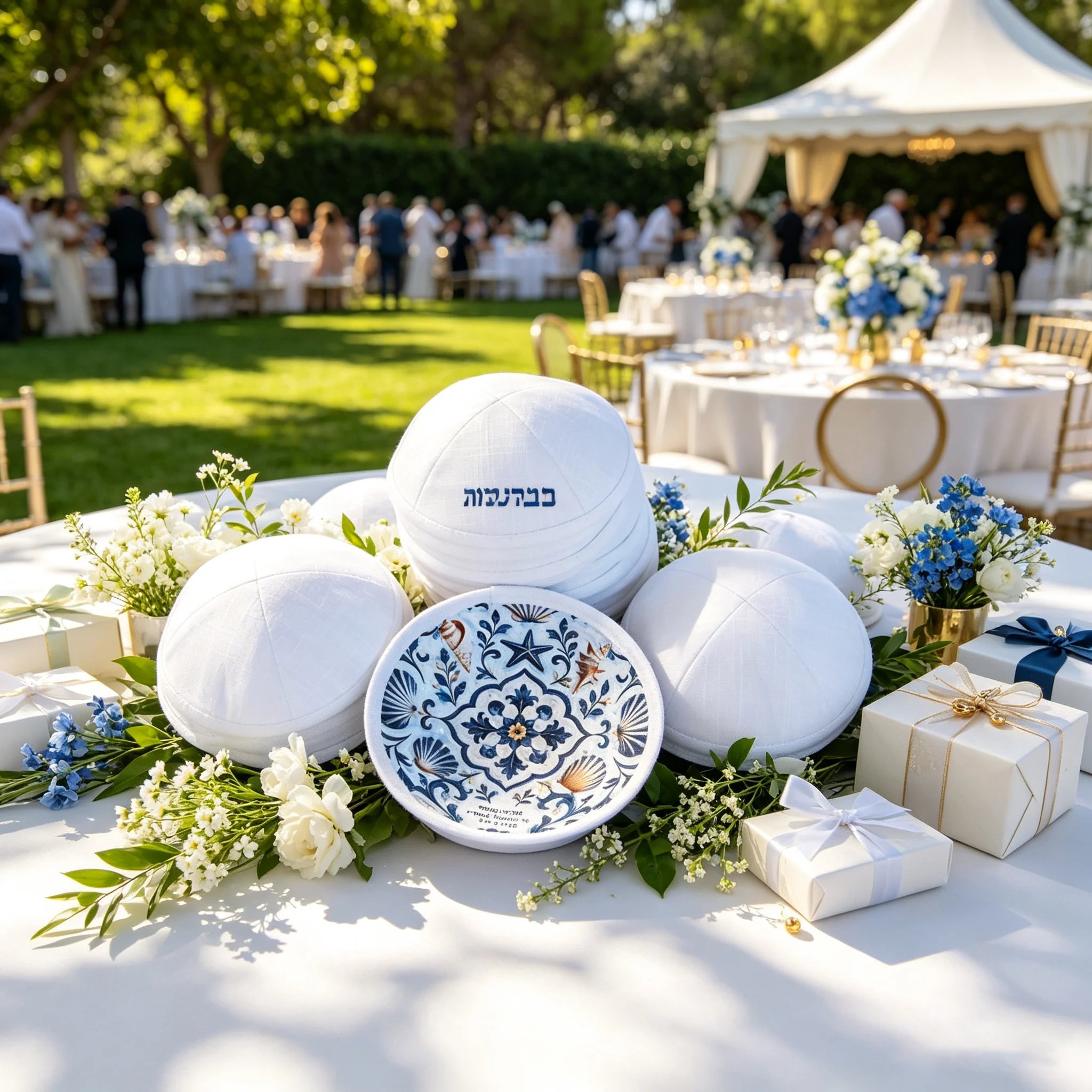 Classic Natural Linen Kippah, Custom Embroidered & Digital Printed Jewish Yarmulke, Perfect for Weddings,כיפות