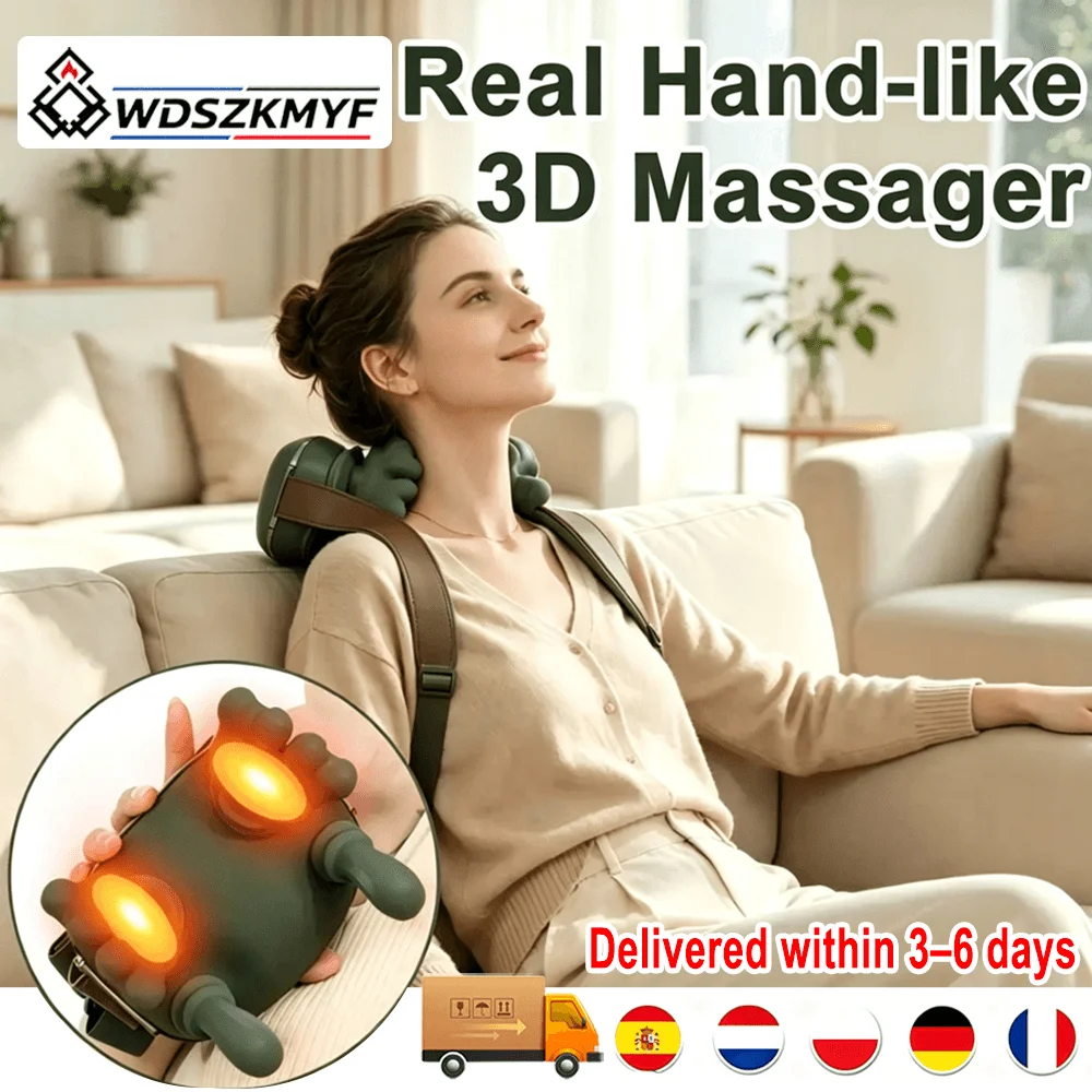 Massaggiatore per collo, spalle e schiena, con massaggio elettrico Shiatsu e funzione di riscaldamento per un effetto rilassante, allevia il dolore e rilassa i muscoli. 3 livelli di intensità e 2