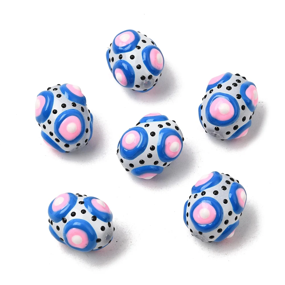 10pcs Hand Painted Oval Glass Enamel Beads Colorful Polka Dot Blue Loose Spacer Beads for Jewelry Making DIY Bracelet Decor