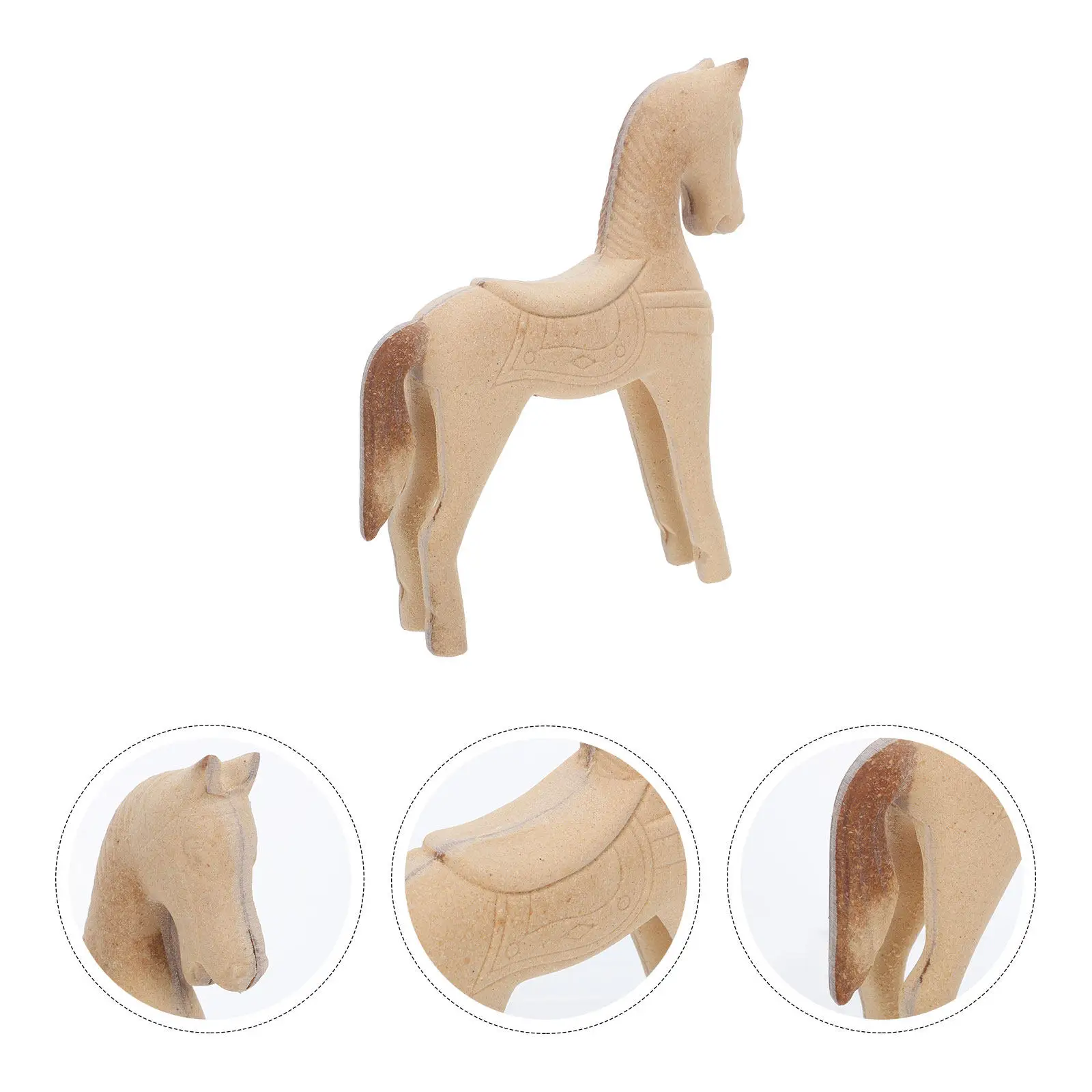 8.2x6.7 Inch Unfinished Wooden Horse Hand-Carved Animal Ornament for Painting DIY Craft Home Office Decor Wood Animal Painting