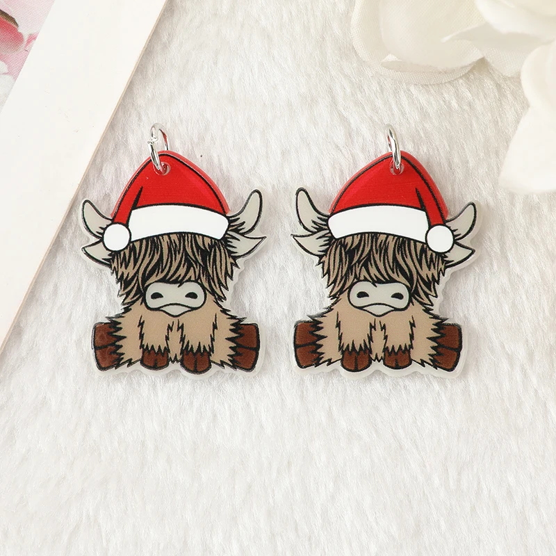 8pcs Christmas Charms Creative Acrylic Cute Raccoon Cat Tree Pendant Fashion Accessories For Diy Making