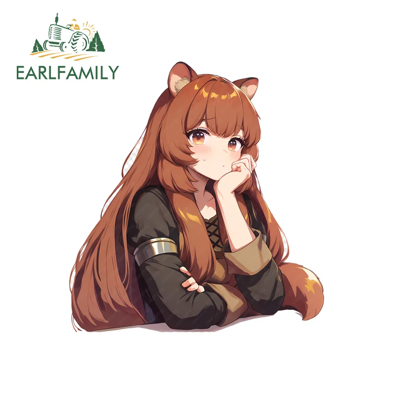 EARLFAMILY Cute Fox Girl Stickers Humorous Character Decal Occlusion Scratch Simple Scratch-Proof Refrigerator Computer Cooler