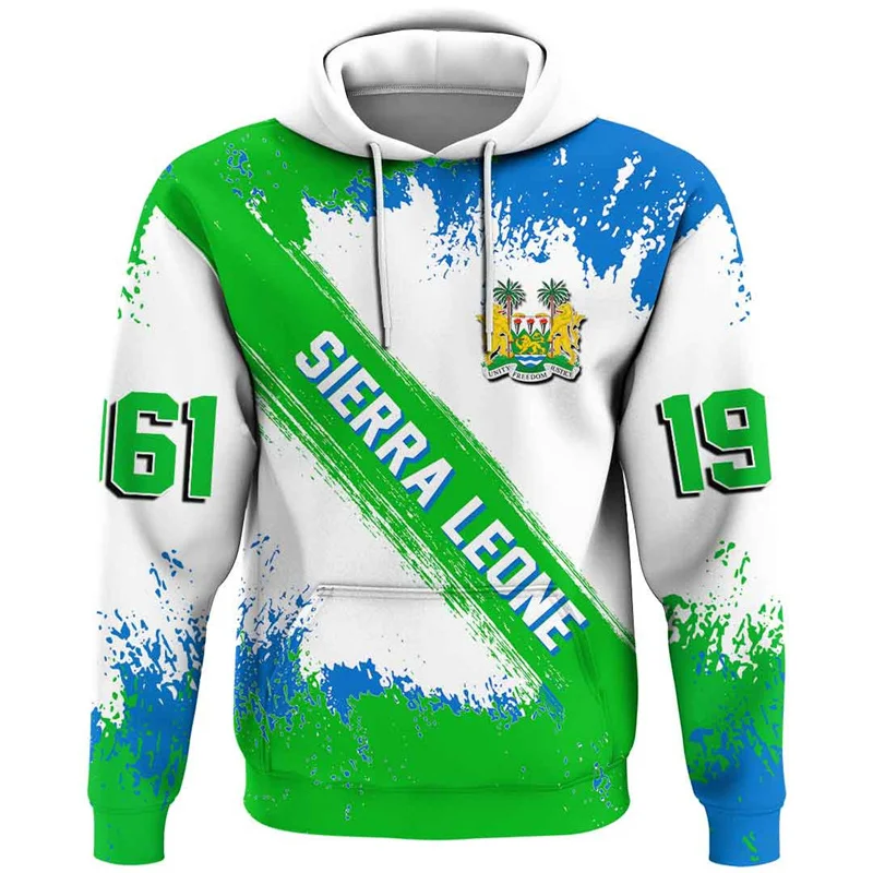 3D Printed Africa Sierra Leone Map Flag Hoodies For Men Patriotic Tracksuit National Emblem Graphic Sweatshirts Loose Pullovers - view 4