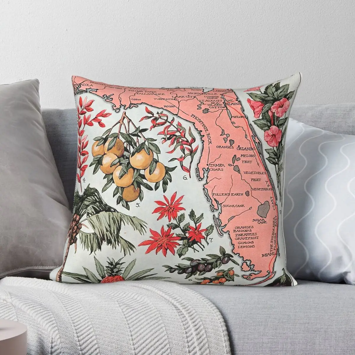 Antique Map Of Florida Pillowcase Polyester Linen Velvet Creative Zip Decor Throw Pillow Case Sofa Cushion Case 18