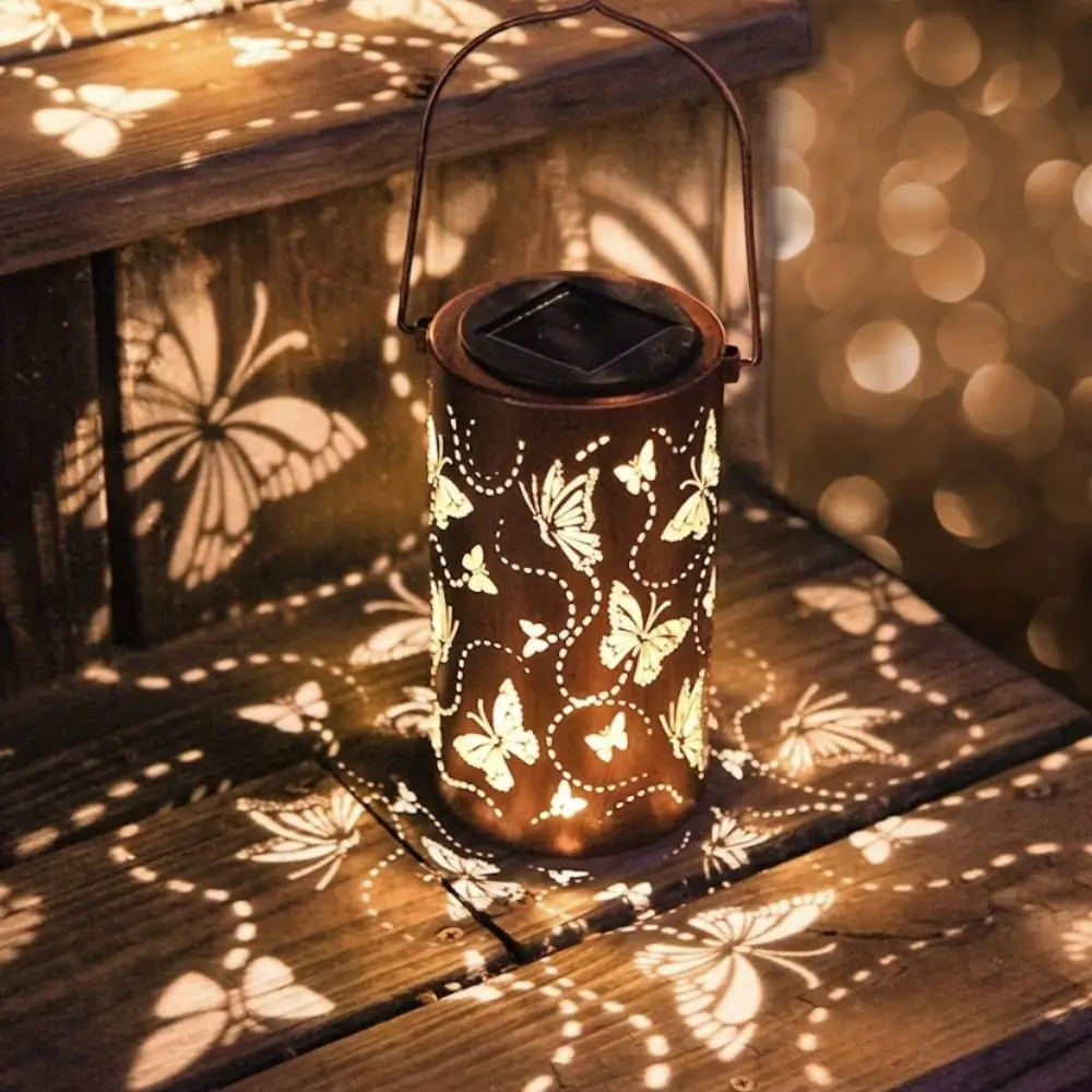 Butterfly/Flower Hanging Solar Lanterns Solar Powered Portable LED Solar Night Light Waterproof Hollow Out