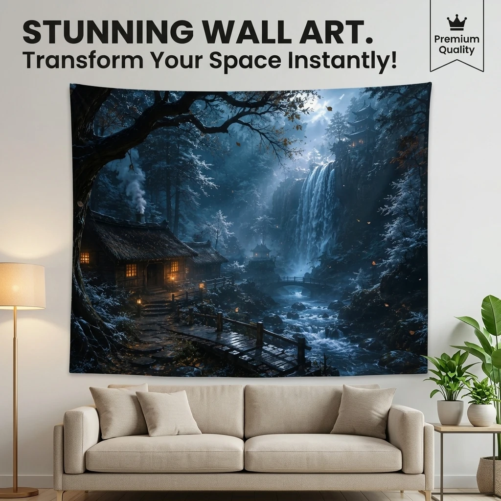Stunning Waterfall Landscape Mural Tapestry Wall Hanging Art Home Decor Nature Forest Aesthetic Print Room Decoration Canvas